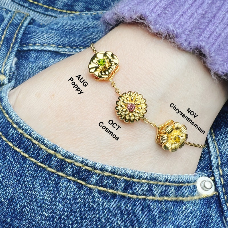 Customized Birth Flower Bracelet