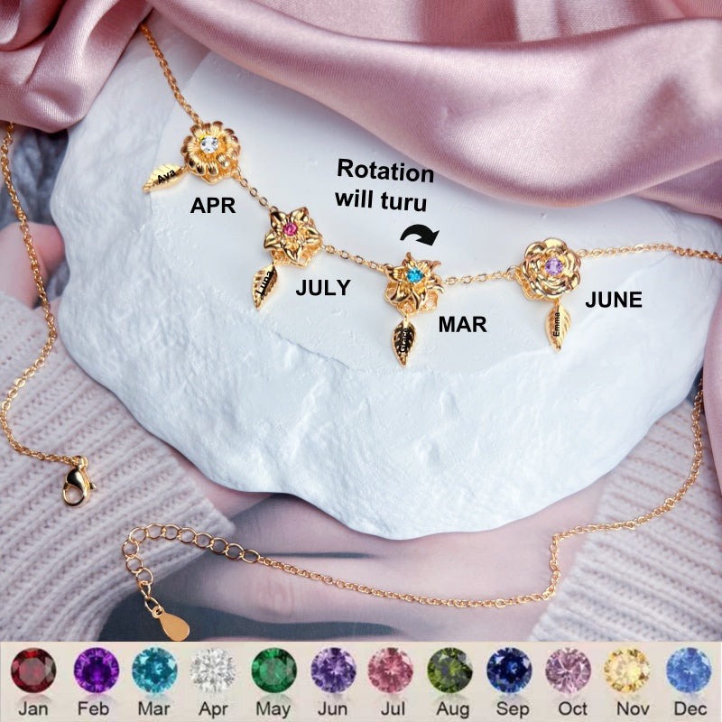 Rotating Birth Flower Necklace