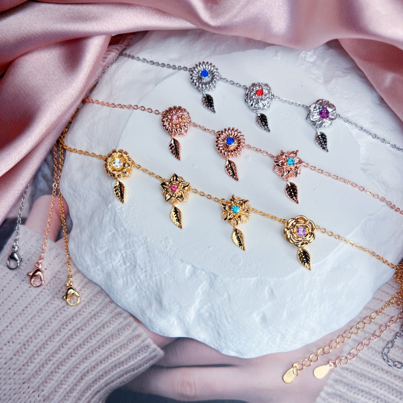 Rotating Birth Flower Necklace