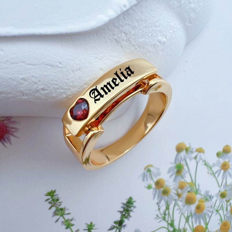 Personalized Birthstone Message Ring