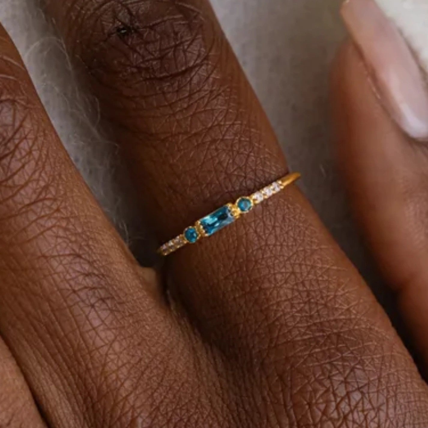 Pave Birthstone Baguette Ring