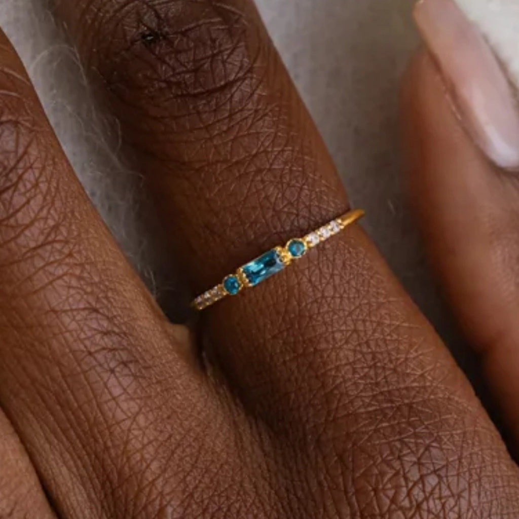 Pave Birthstone Baguette Ring