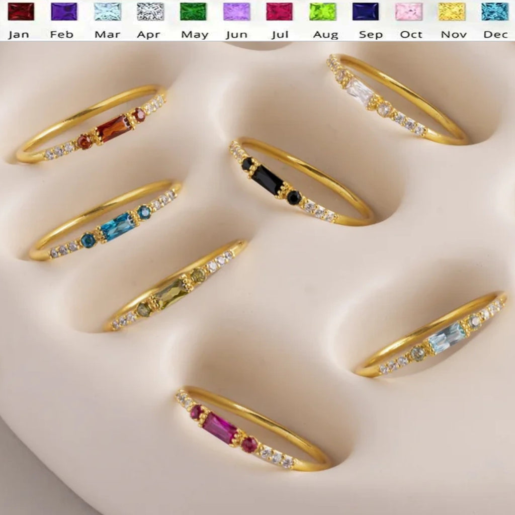 Pave Birthstone Baguette Ring