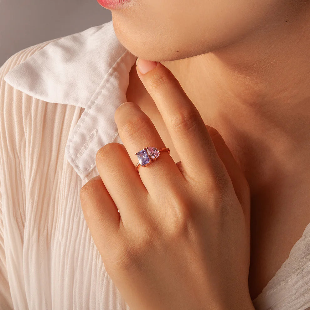 Personalized Dainty Square Teardrop Double Birthstone Ring