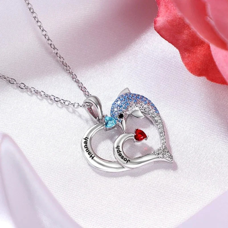 Heart Dolphin Engraved Necklace