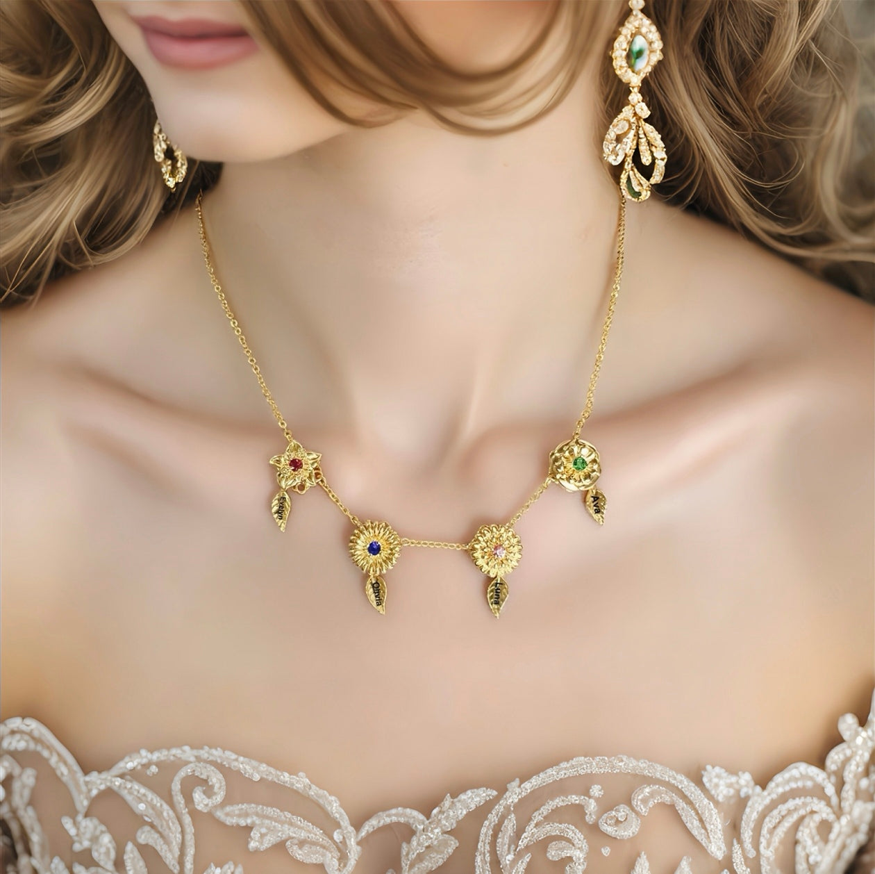 Rotating Birth Flower Necklace