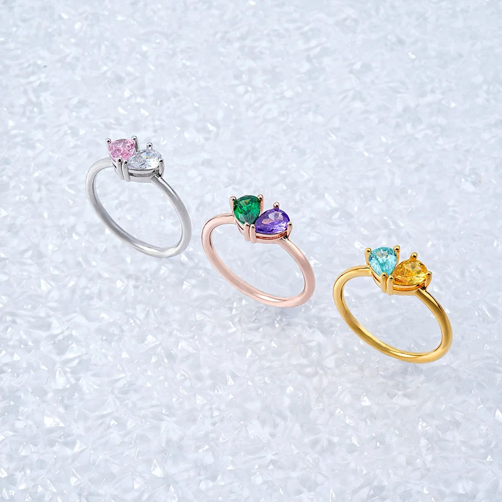 Teardrop Double Birthstone Ring