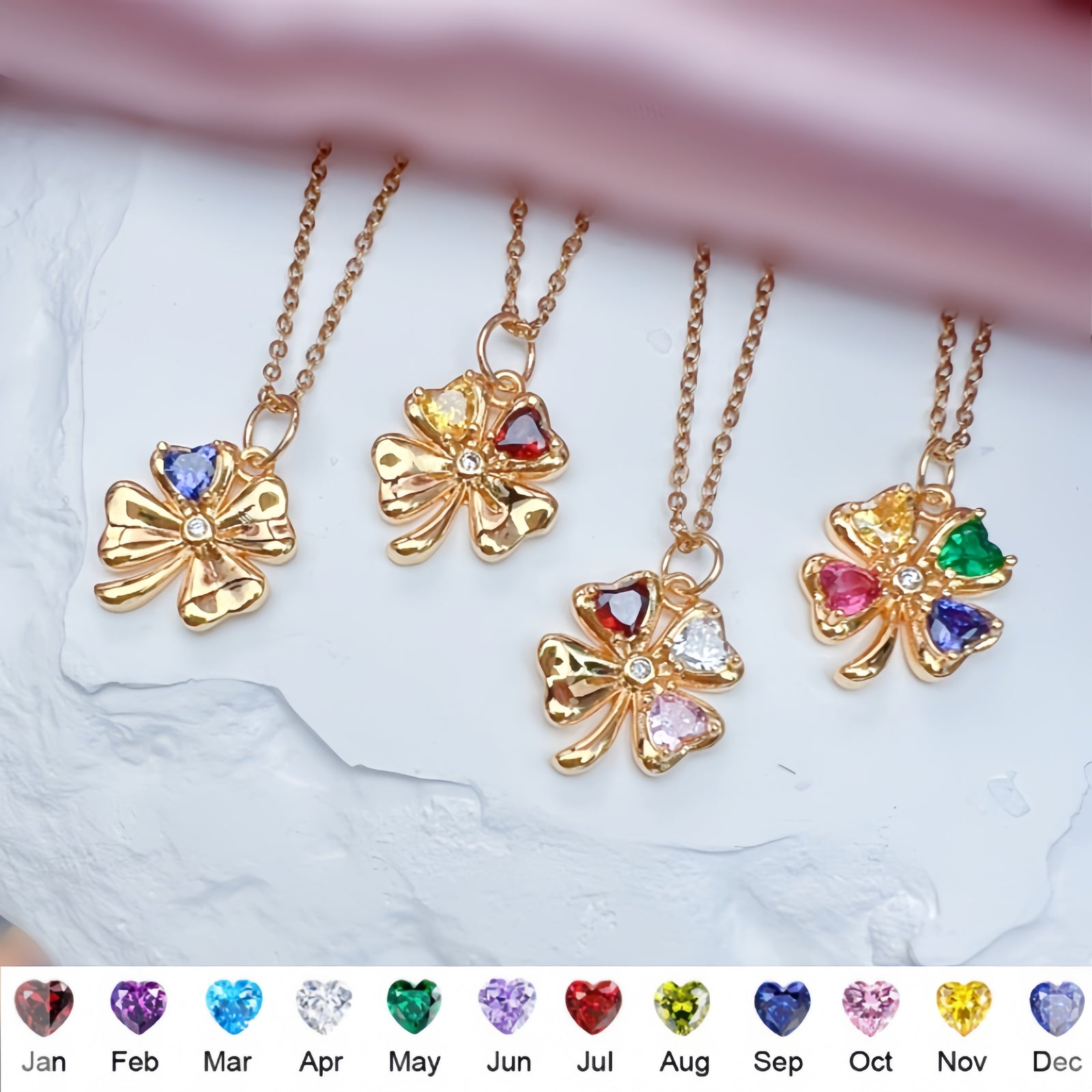 Four-Leaf Clover Birthstone Necklace