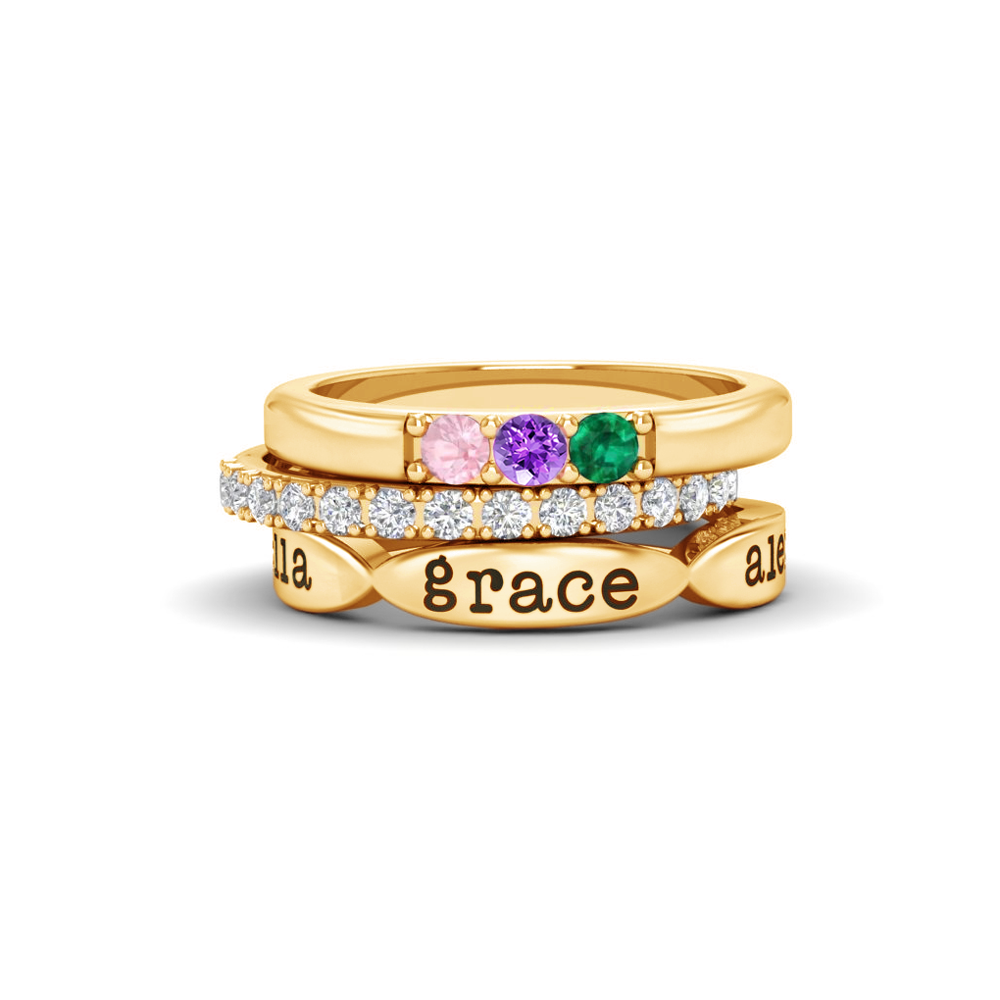 Birthstone Ring with Engraved Names