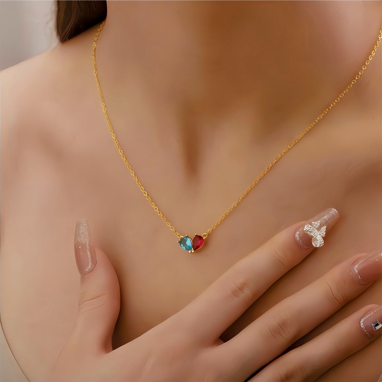 Two Birthstone Tear Necklace