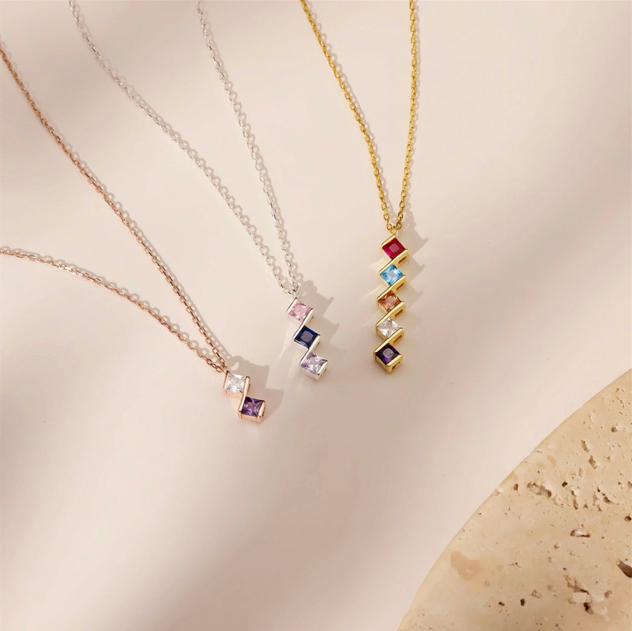 Personalized Rhombus Birthstone Necklace