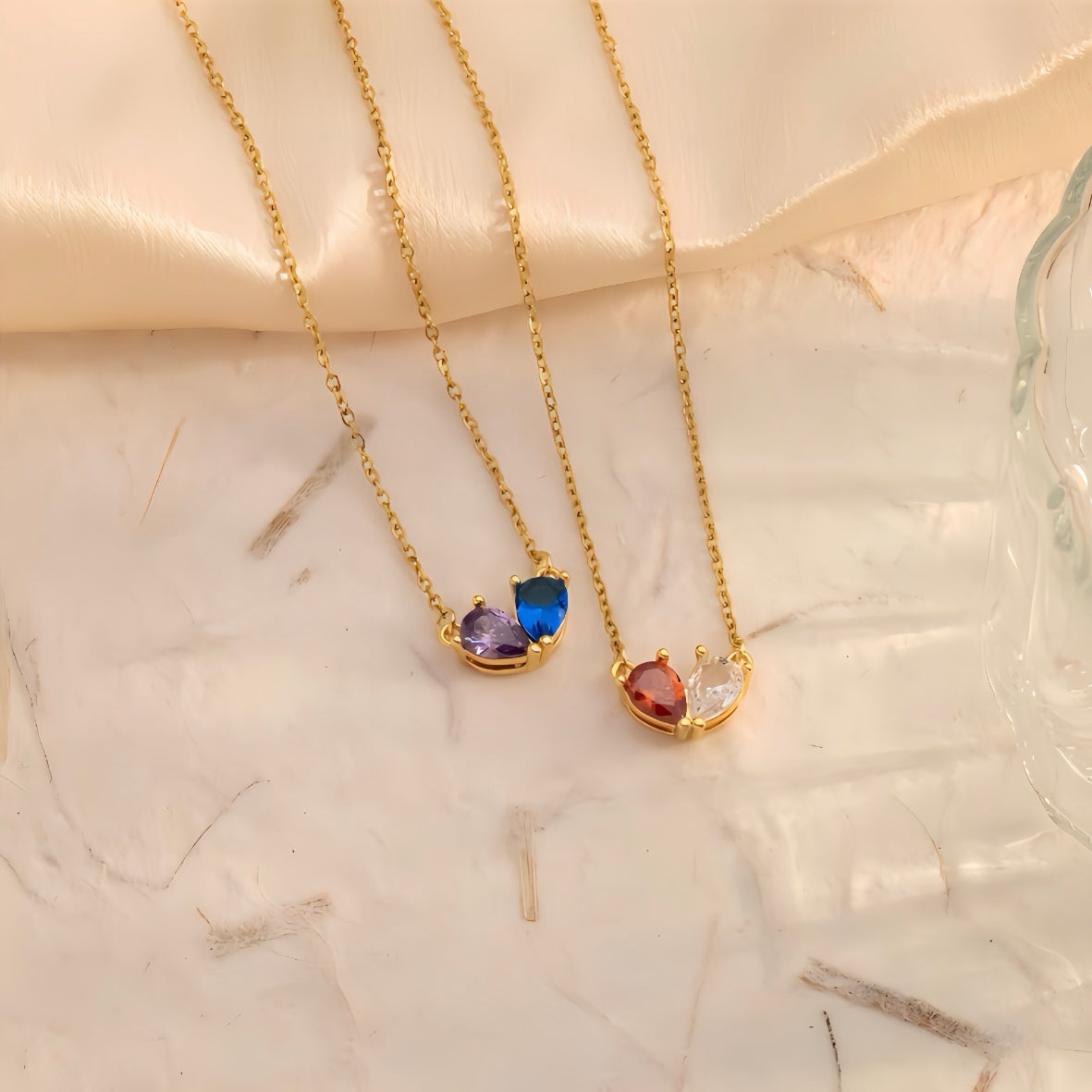 Two Birthstone Tear Necklace
