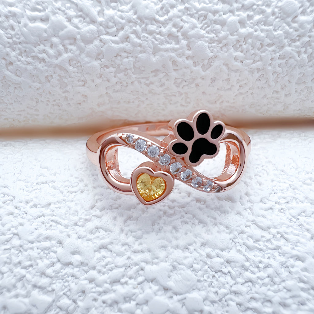 Cat Paw Heart Birthstone Ring