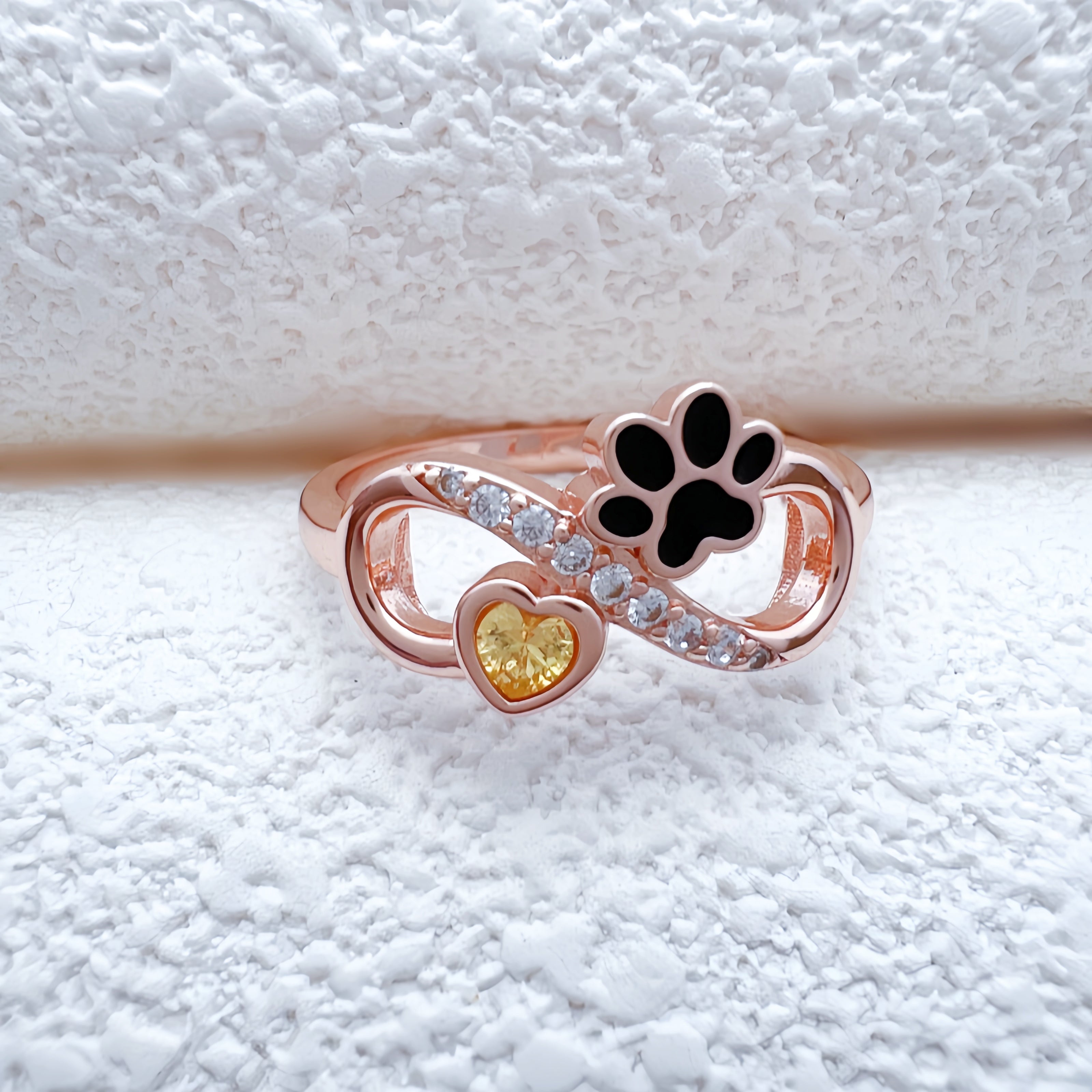 Cat Paw Heart Birthstone Ring