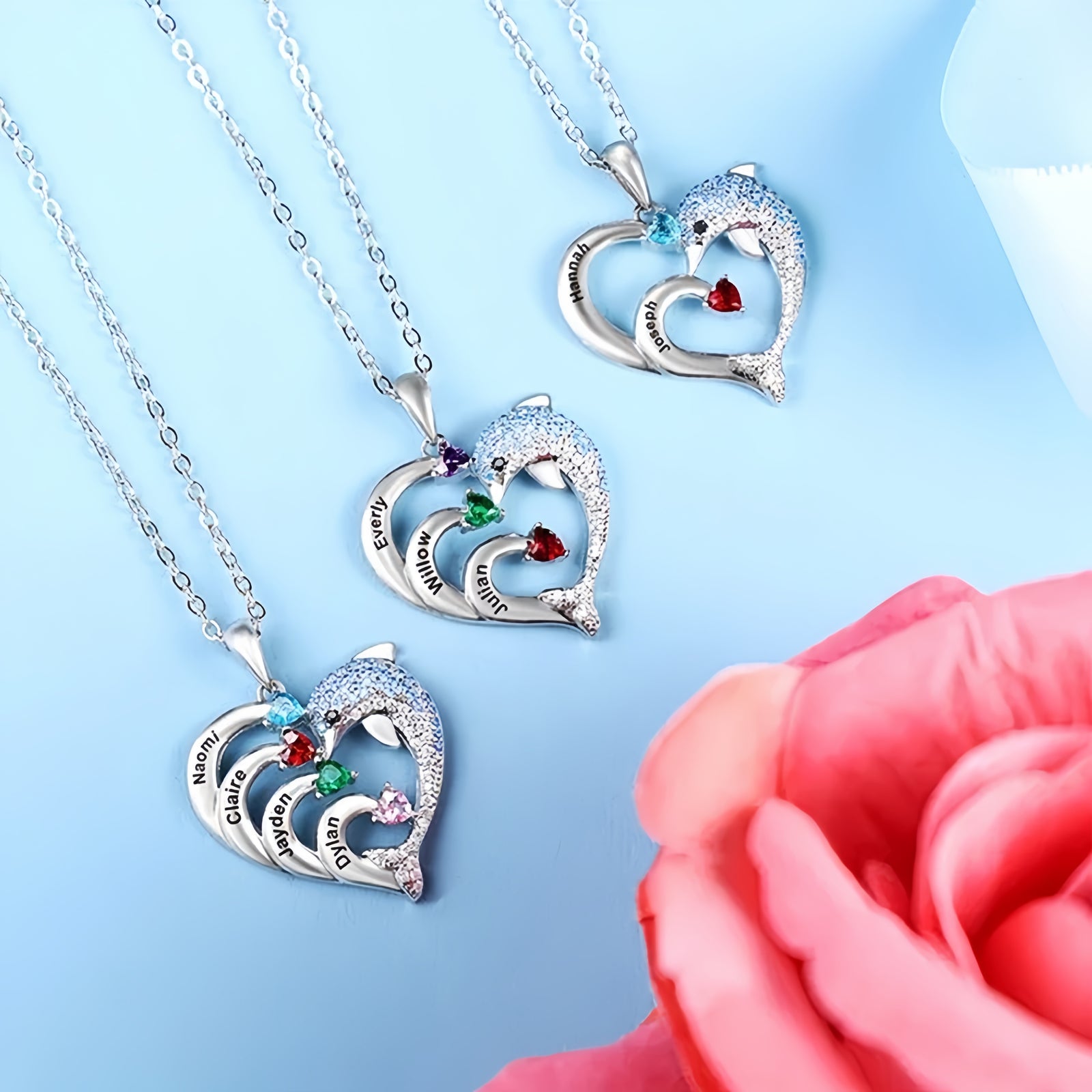 Heart Dolphin Engraved Necklace