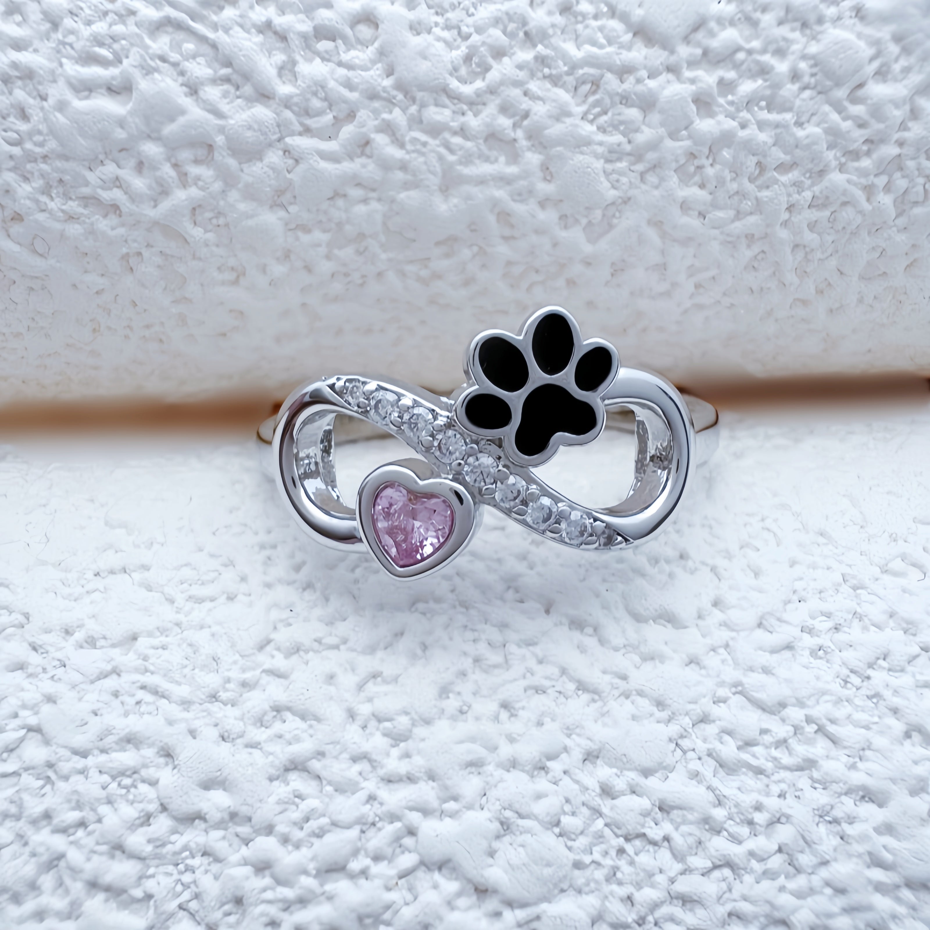Cat Paw Heart Birthstone Ring