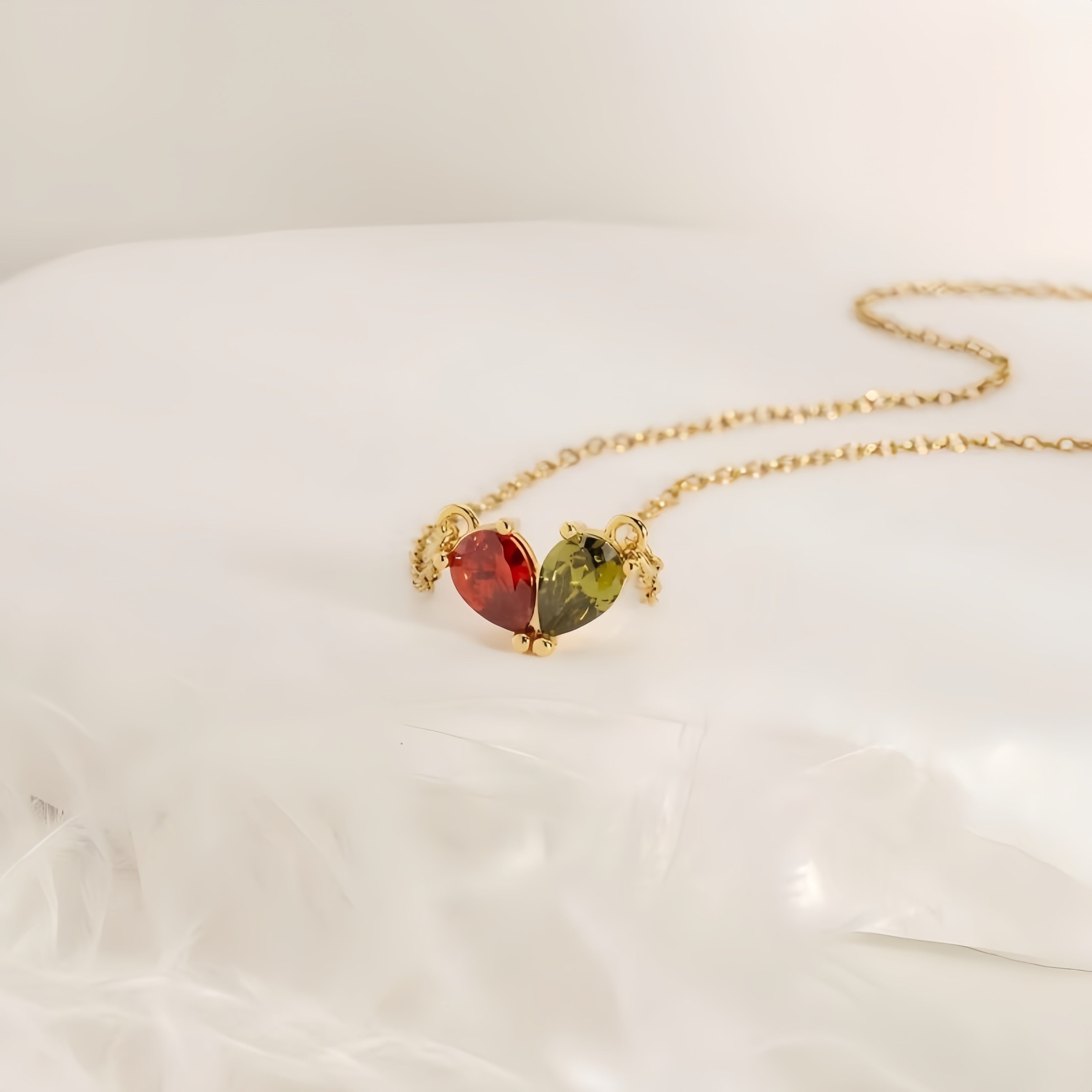Two Birthstone Tear Necklace