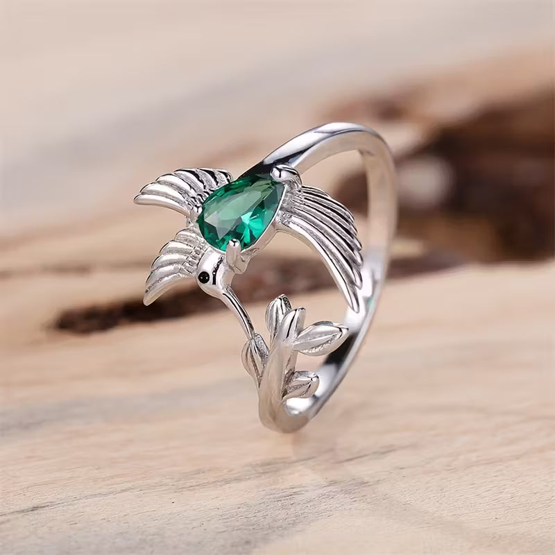 Hummingbird Leaf  Birthstone  Ring