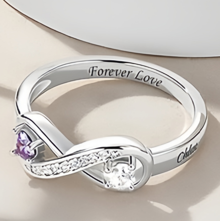 Ring with 2 Heart Birthstones