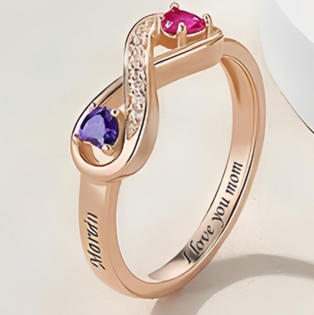 Ring with 2 Heart Birthstones