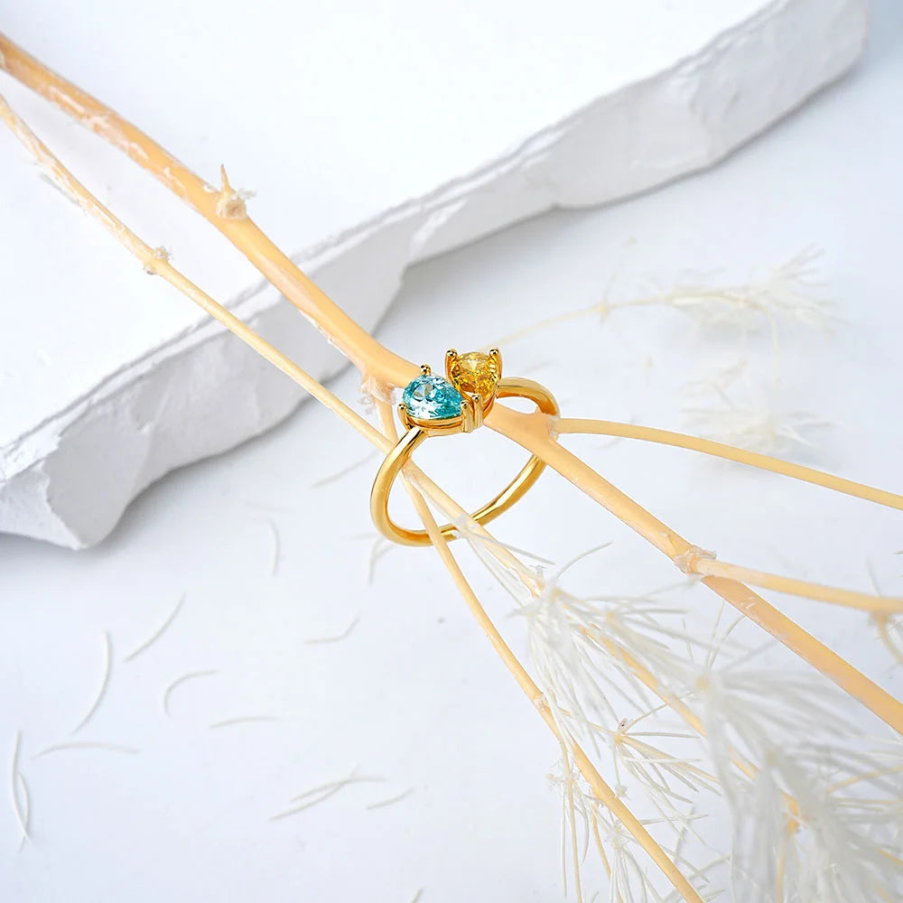 Teardrop Double Birthstone Ring