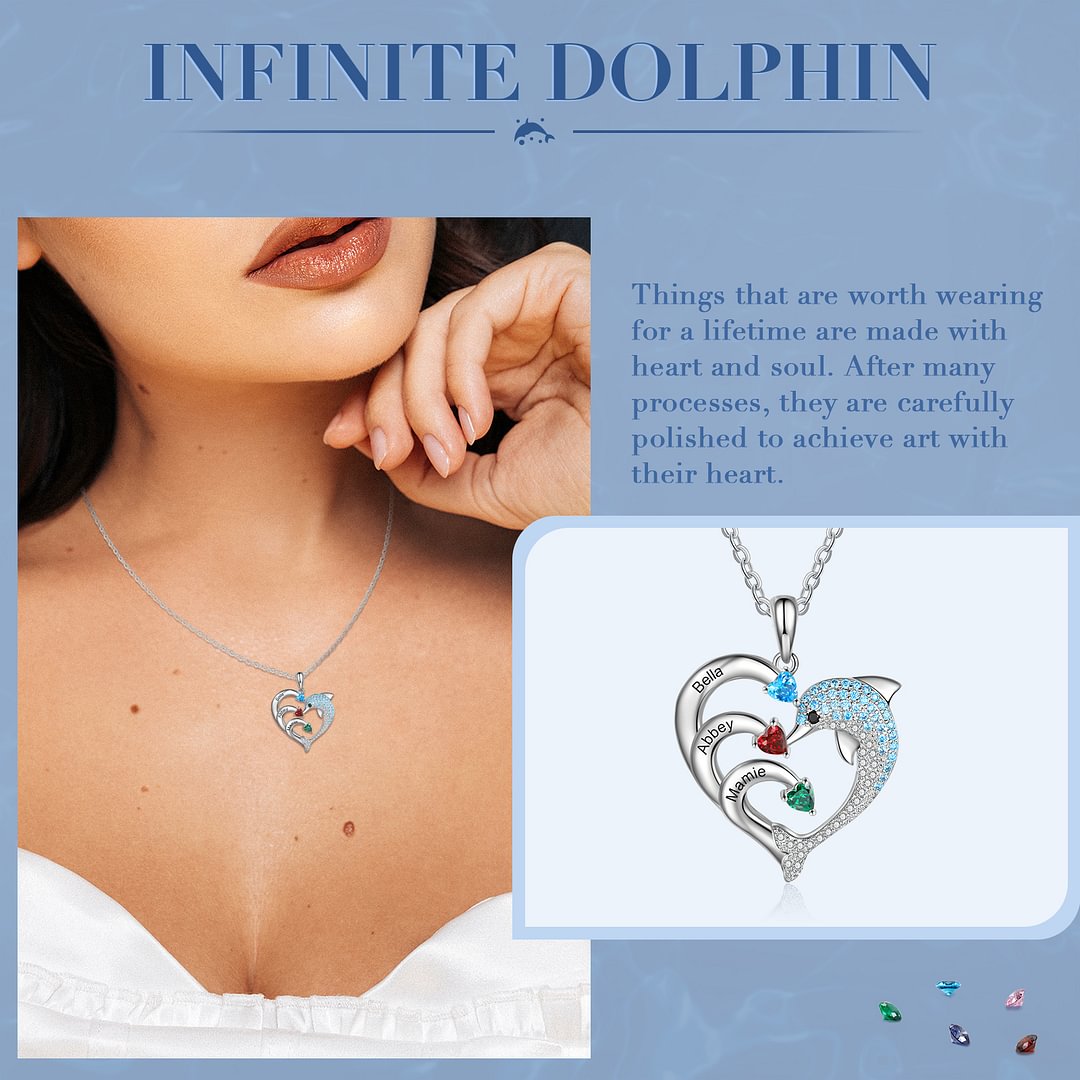 Heart Dolphin Engraved Necklace
