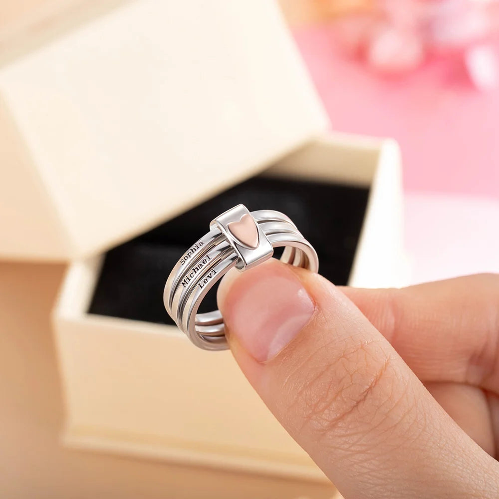 Personalized Heart  Stacking Rings with Engraved Names