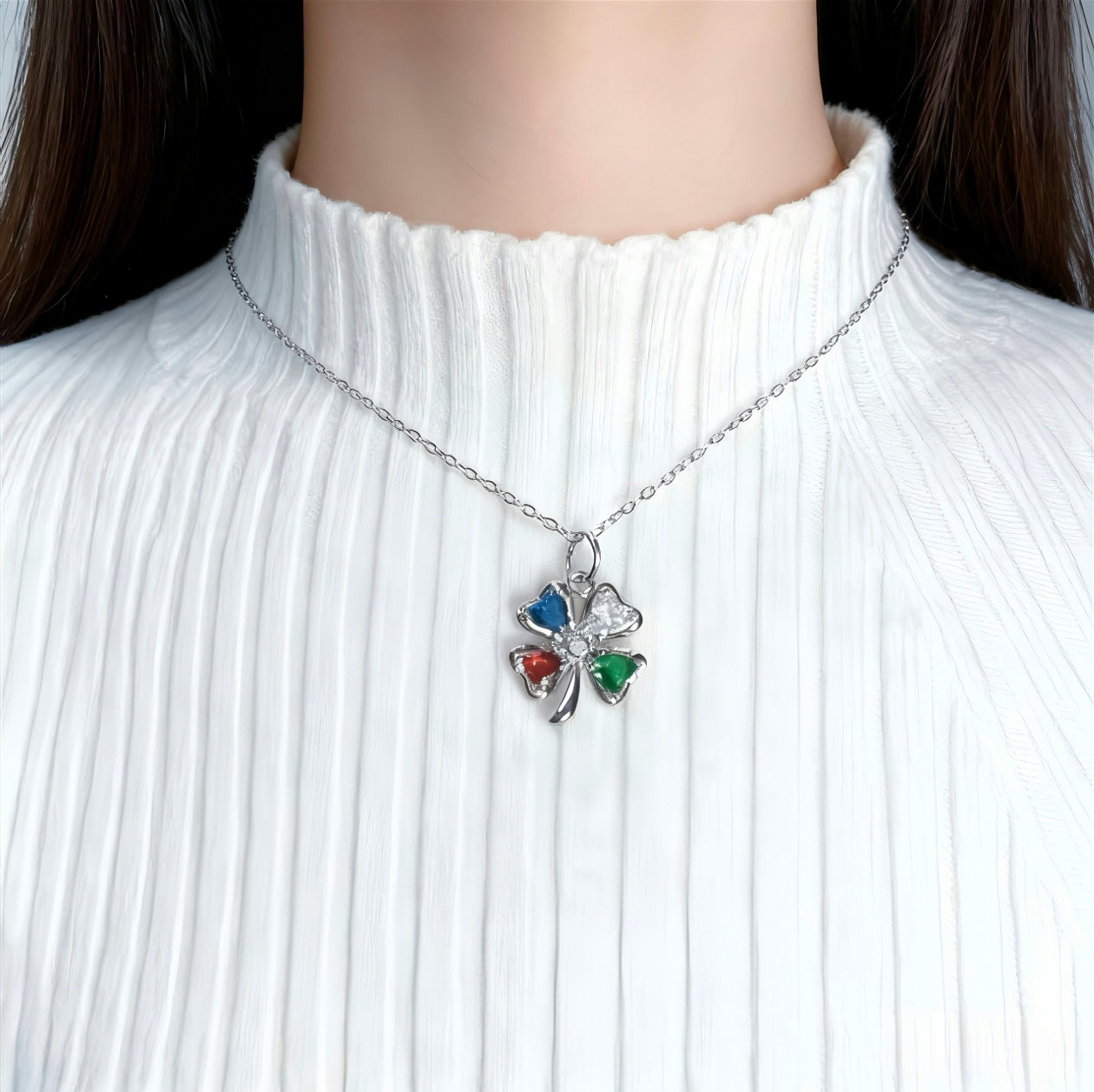 Four-Leaf Clover Birthstone Necklace