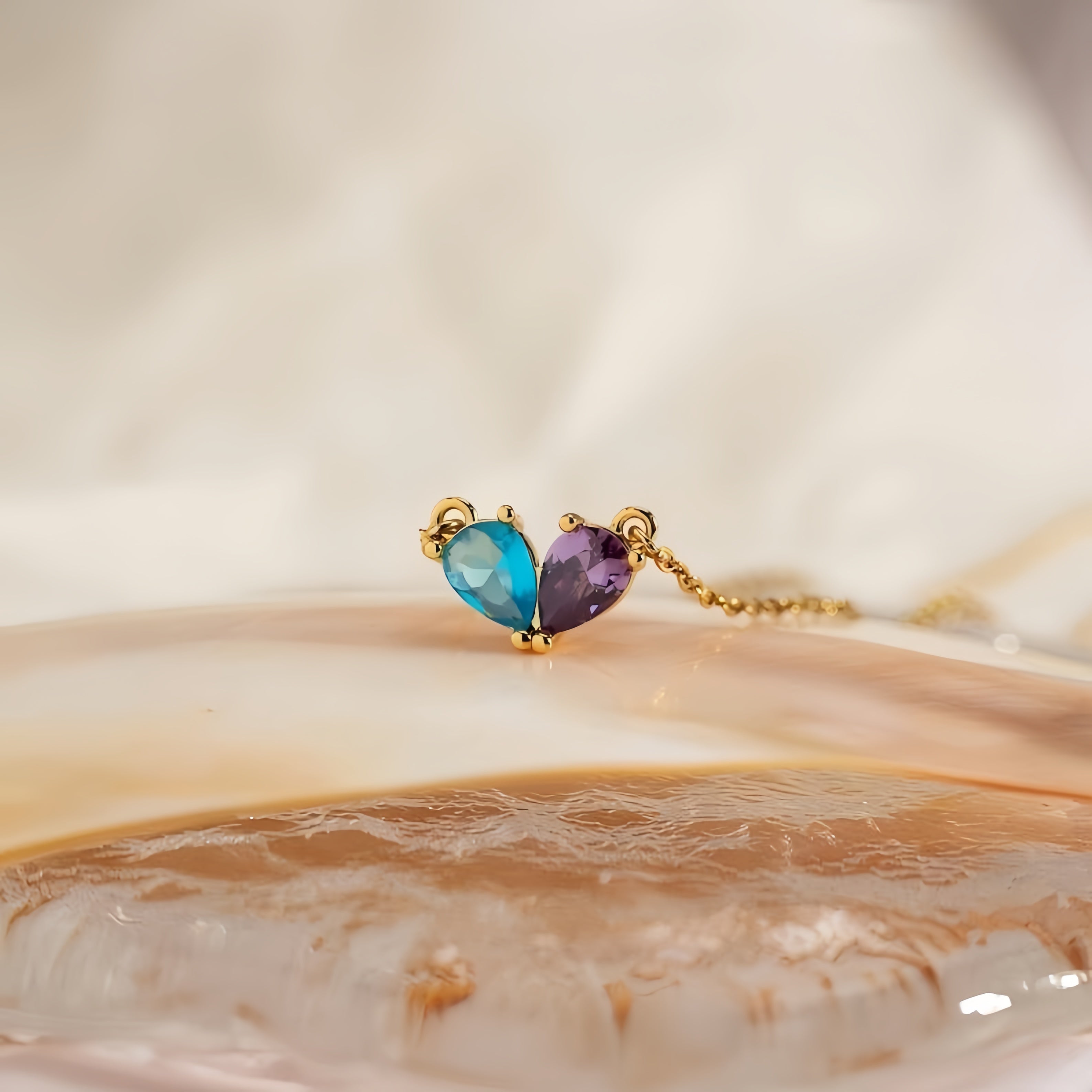 Two Birthstone Tear Necklace