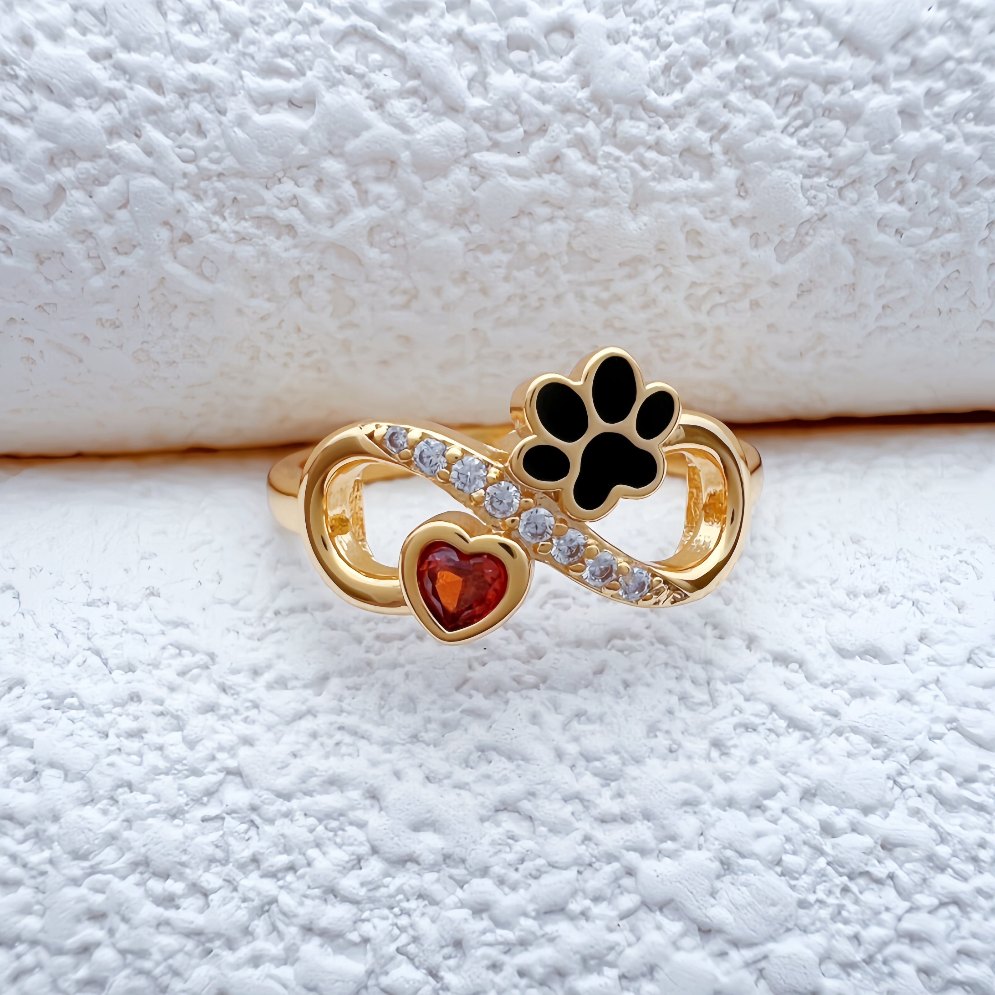 Cat Paw Heart Birthstone Ring