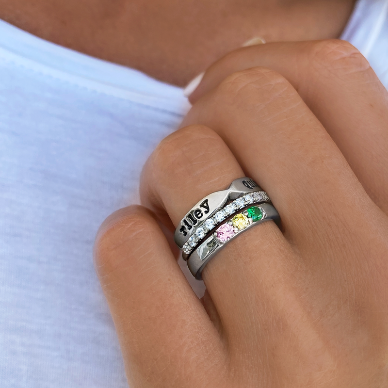 Birthstone Ring with Engraved Names