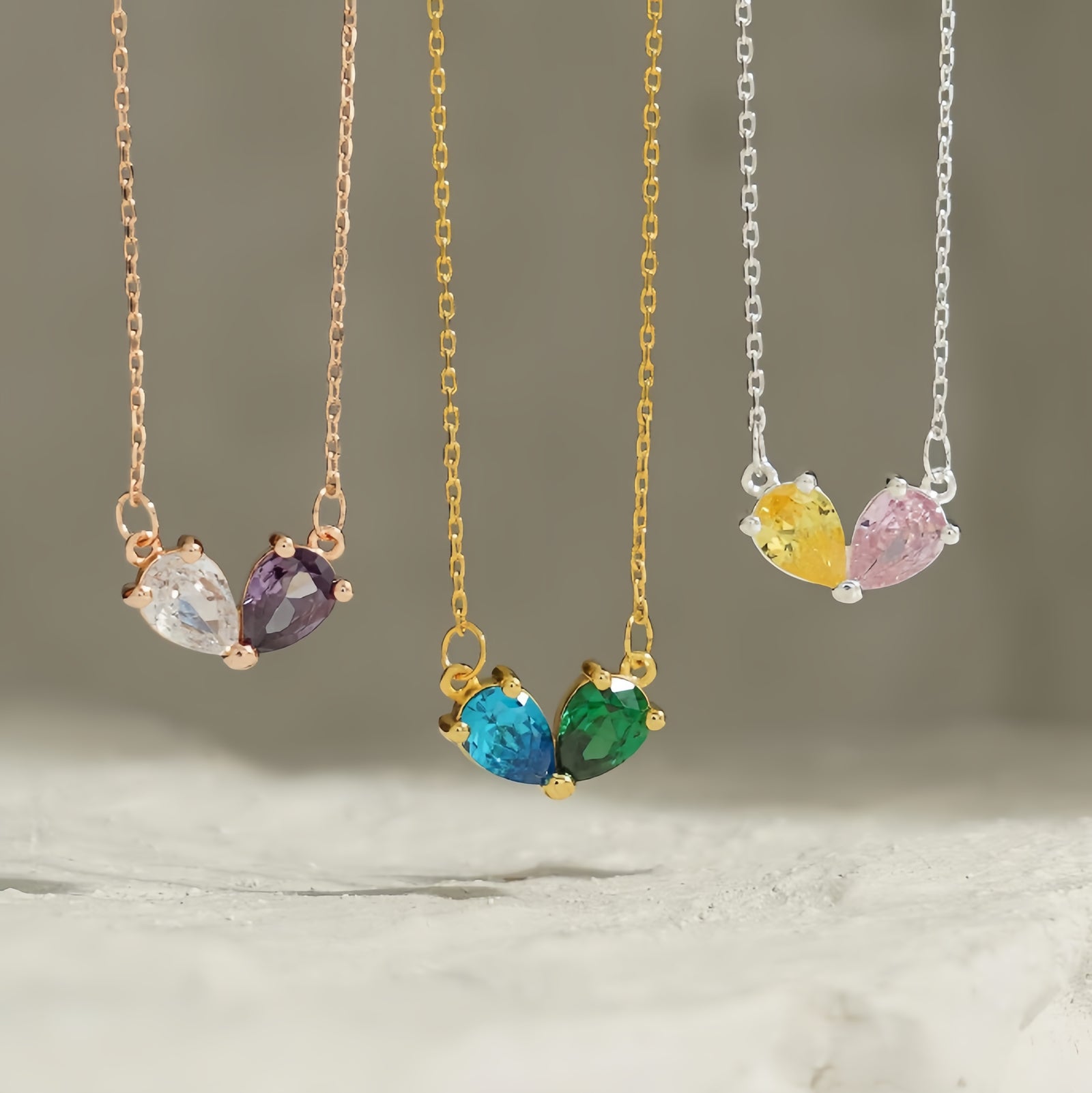 Two Birthstone Tear Necklace