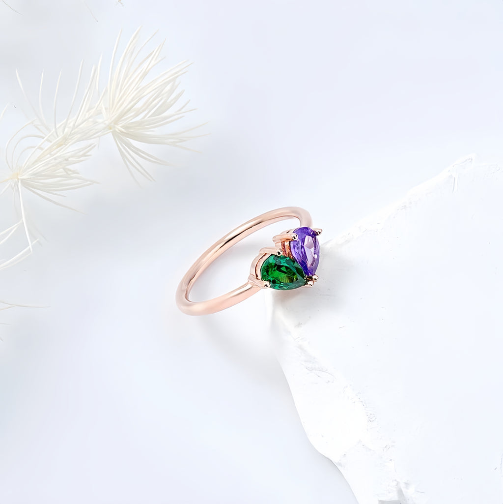 Teardrop Double Birthstone Ring