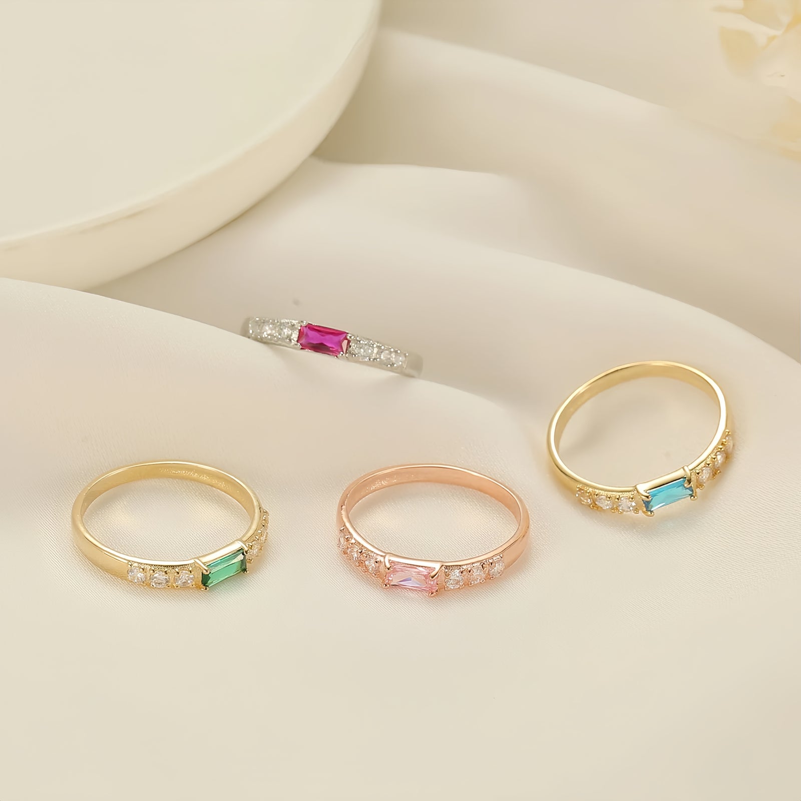 Dainty Baguette Birthstone Ring