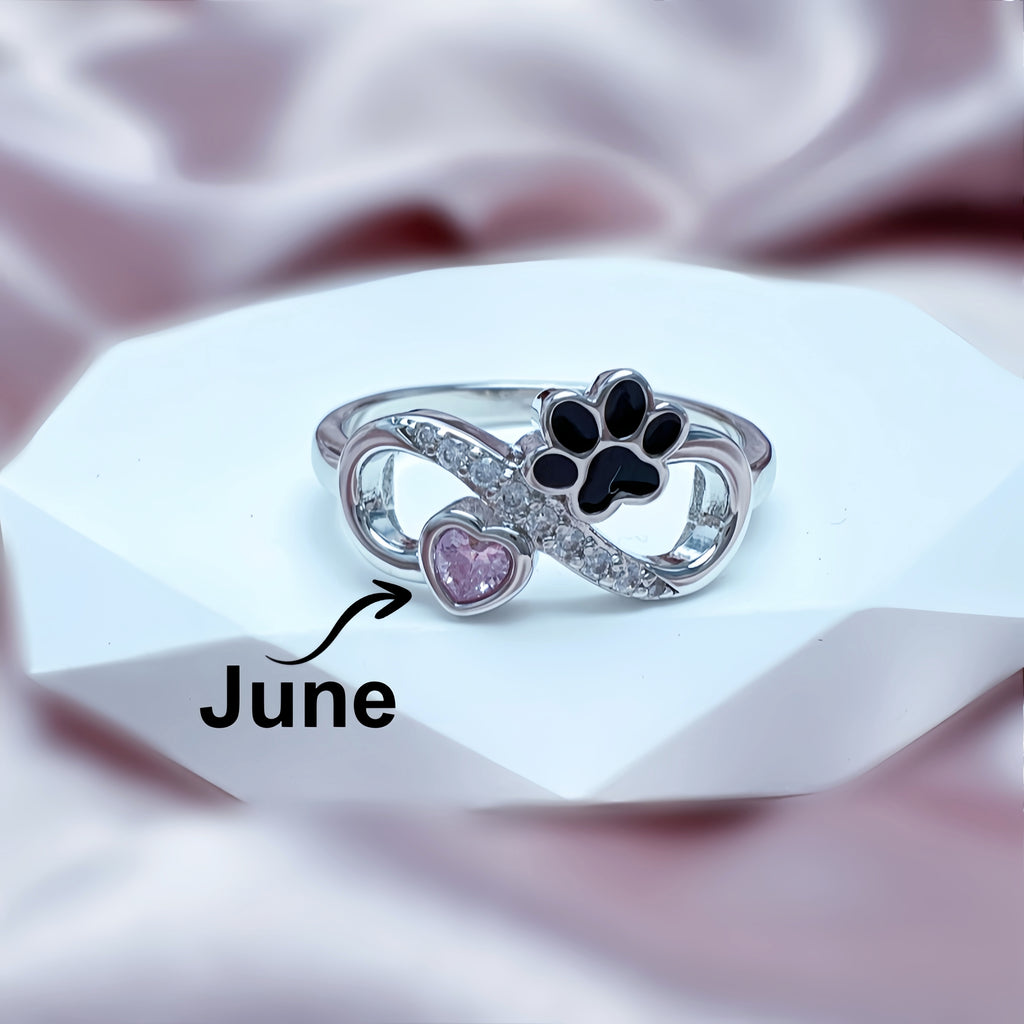 Pet Cat Paw , Heart-shaped Birthstone Ring