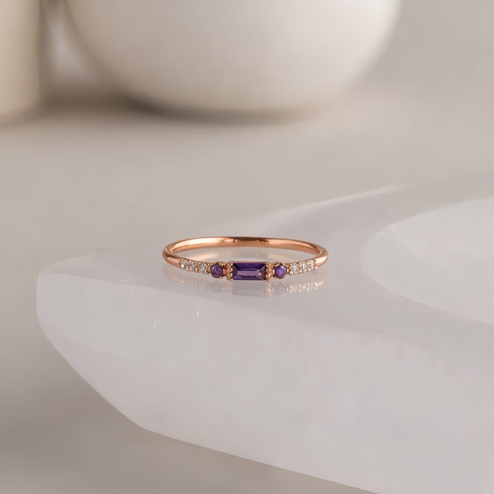 Pave Birthstone Baguette Ring