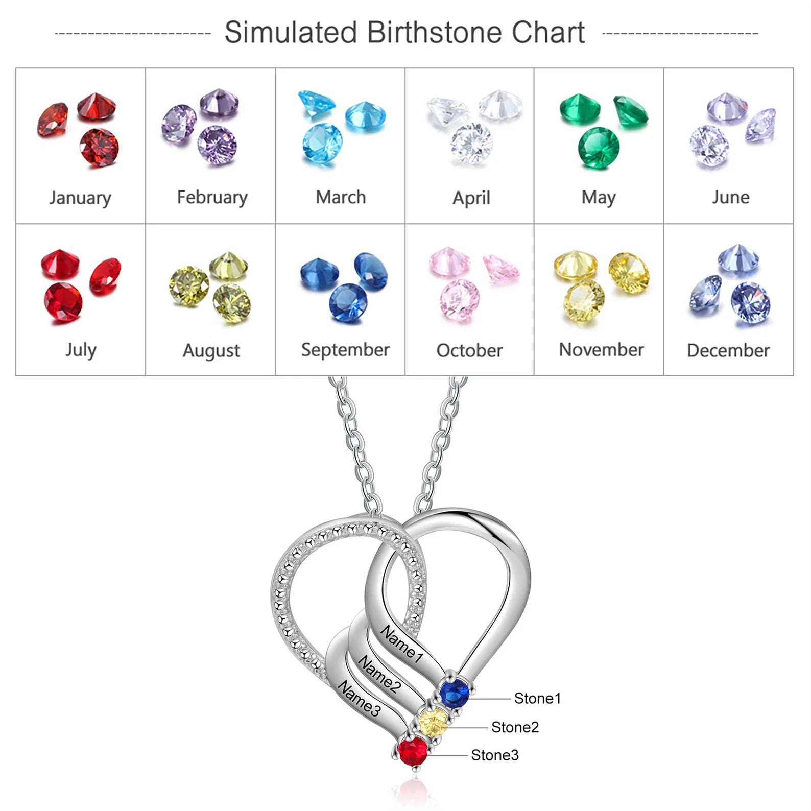 Birthstones Heart Necklace