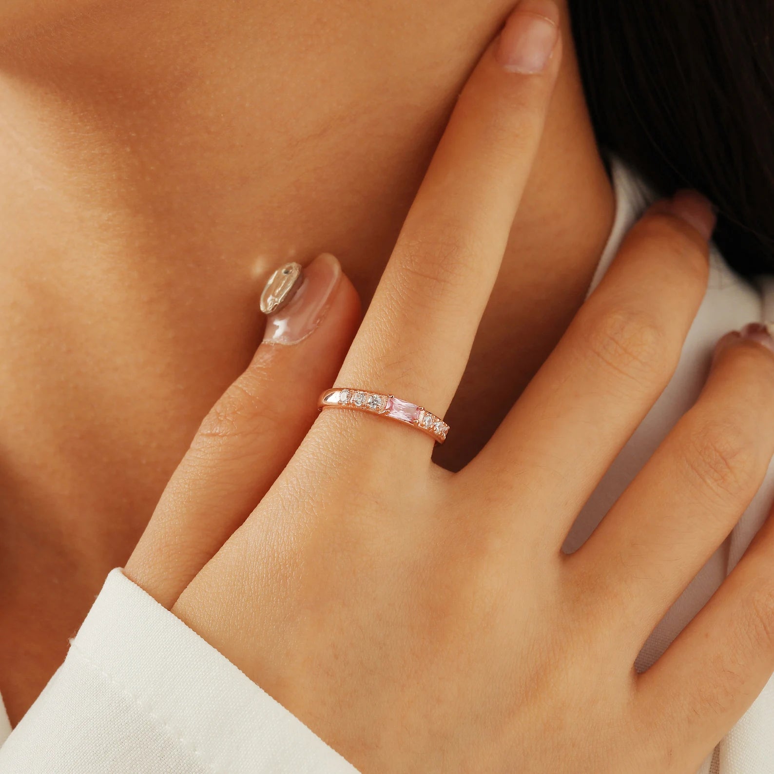 Dainty Baguette Birthstone Ring