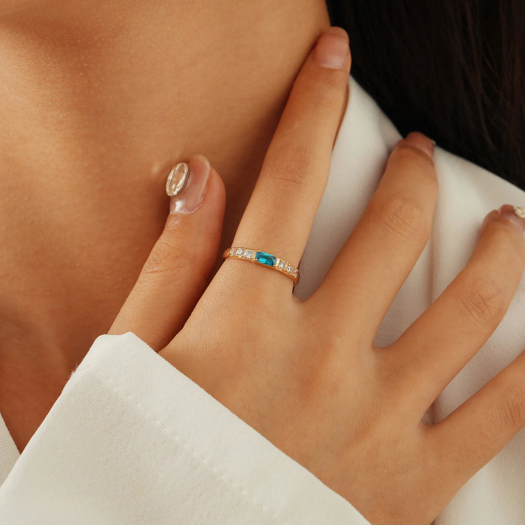 Dainty Baguette Birthstone Ring
