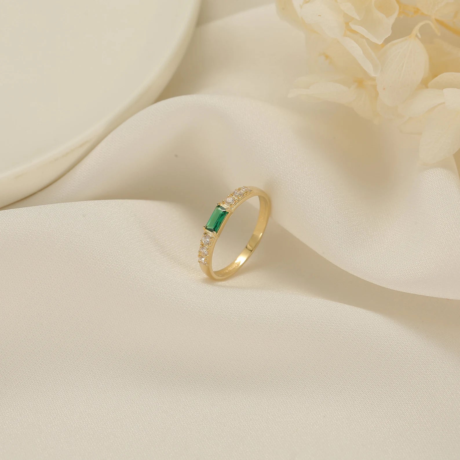 Dainty Baguette Birthstone Ring