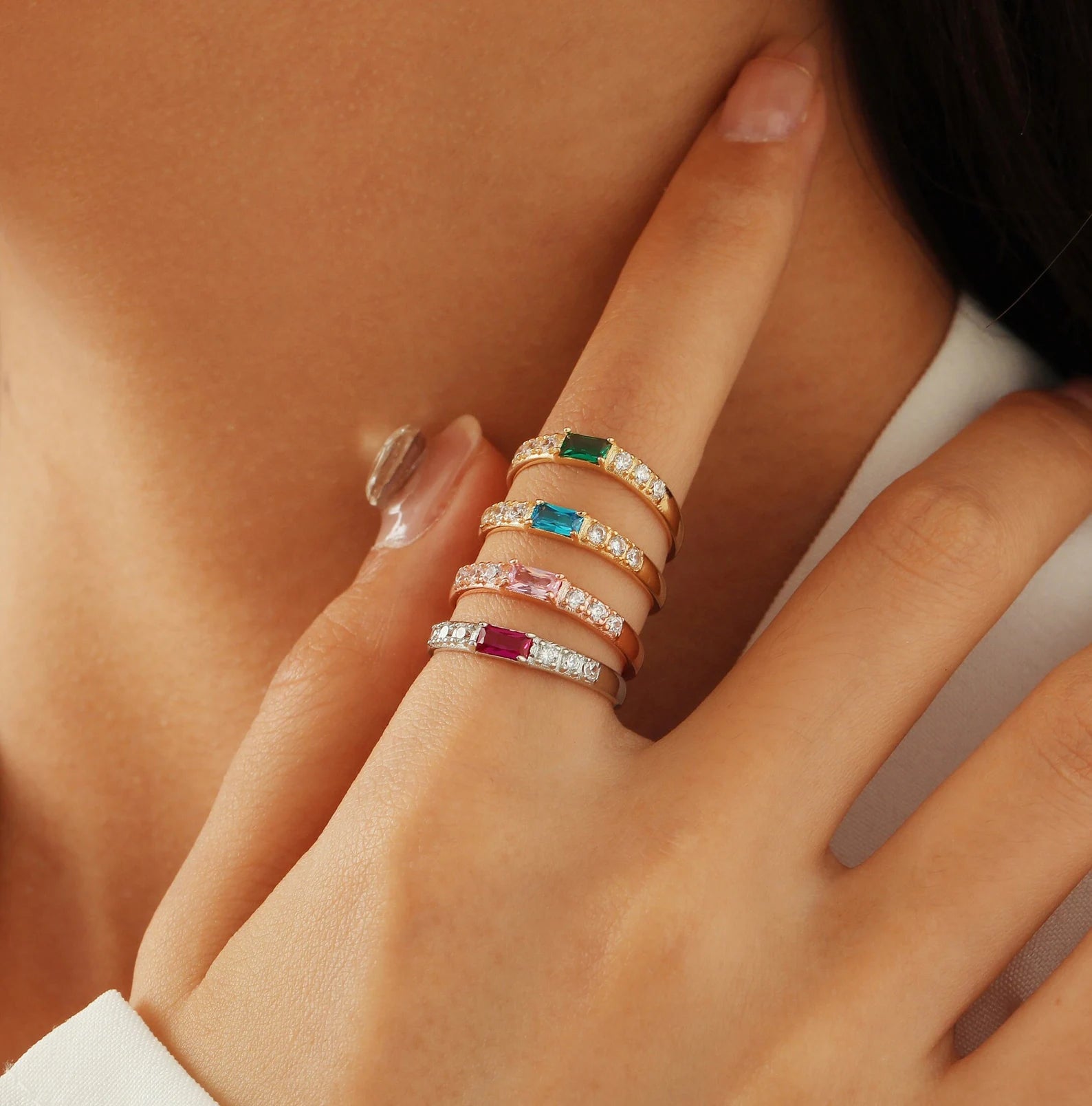 Dainty Baguette Birthstone Ring