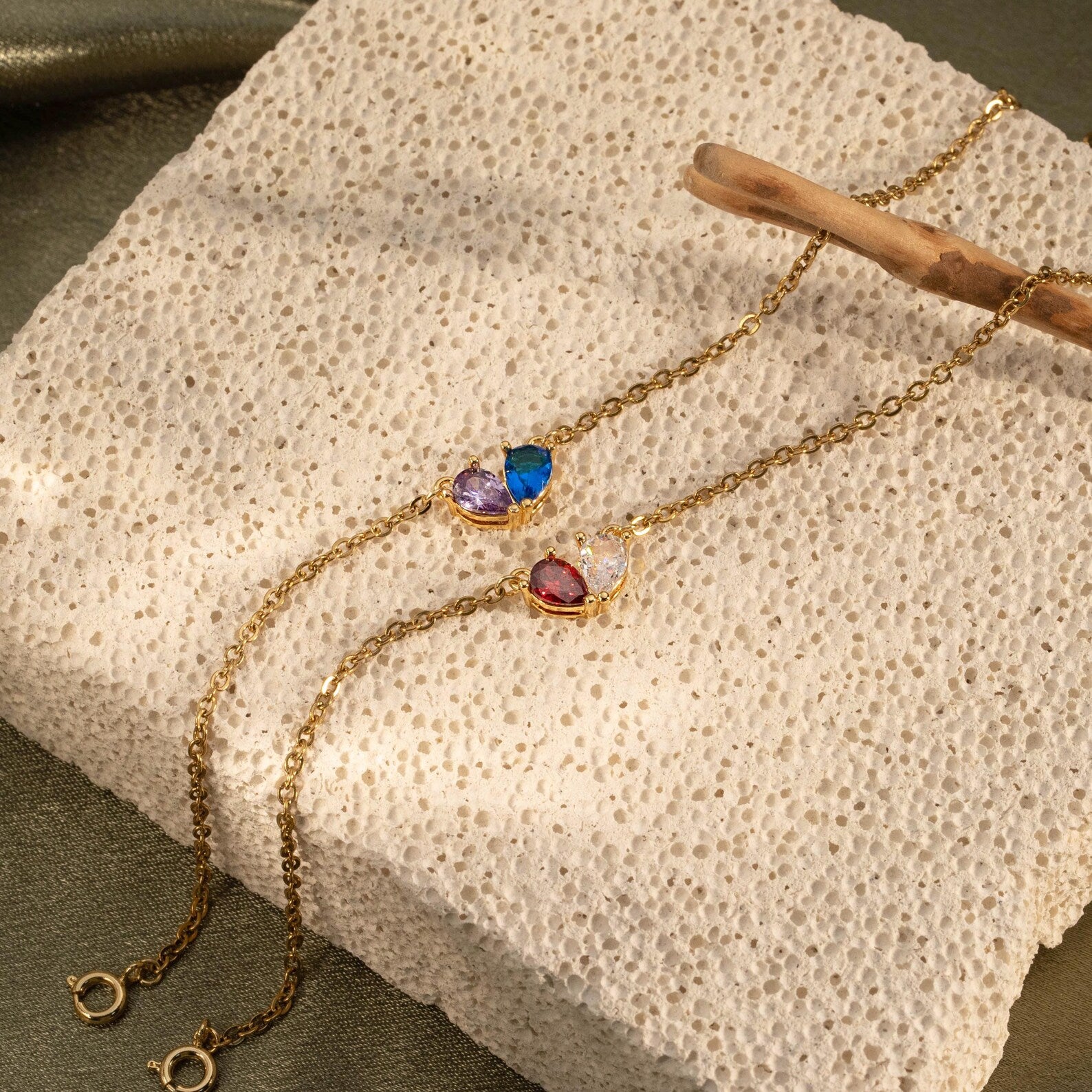 Teardrop Double Birthstone Bracelet