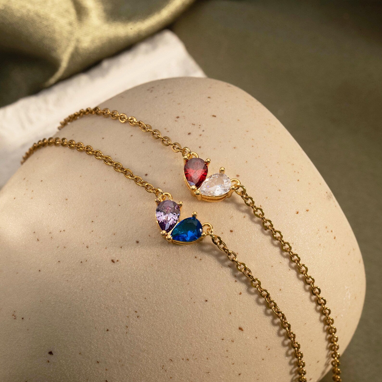 Teardrop Double Birthstone Bracelet