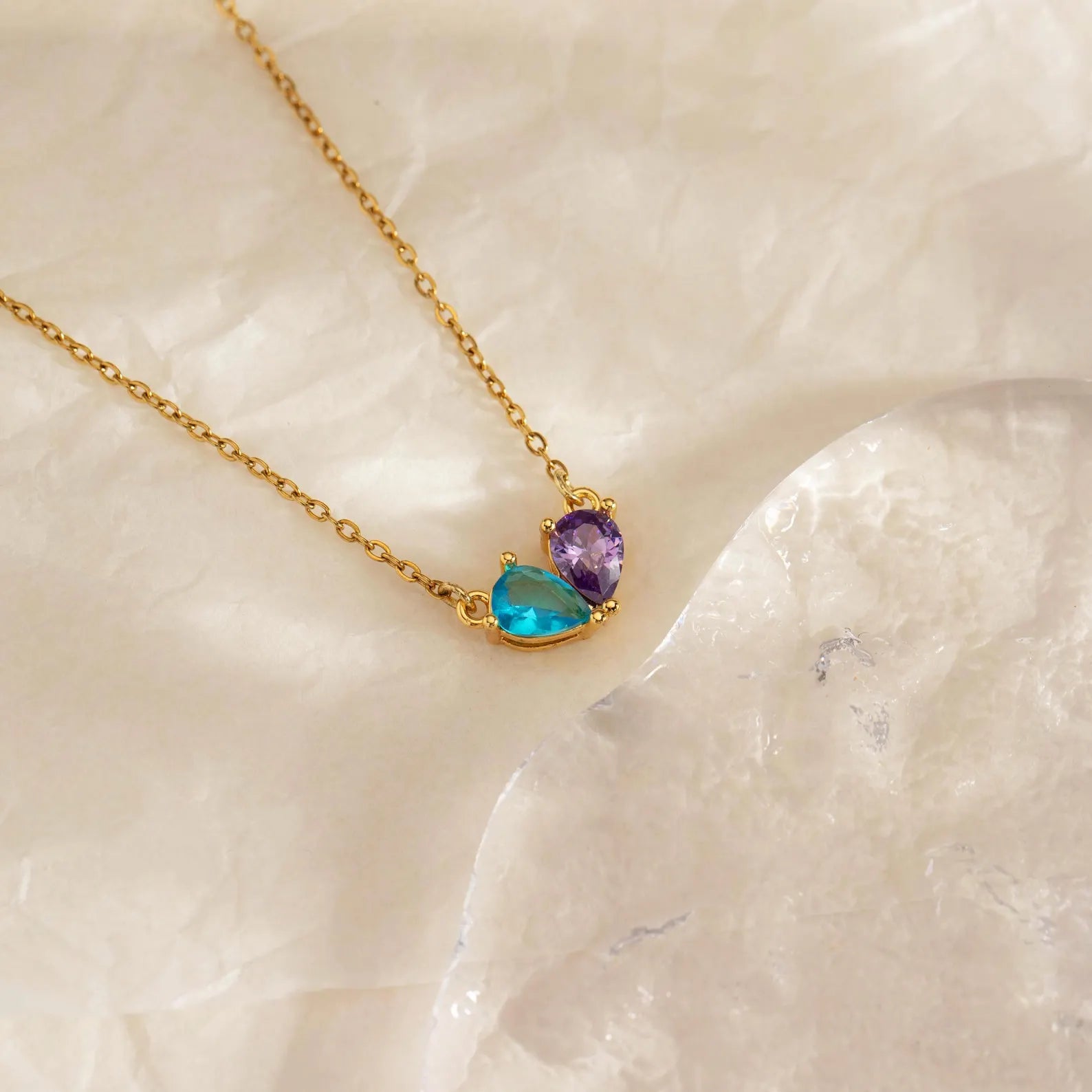 Two Birthstone Tear Necklace