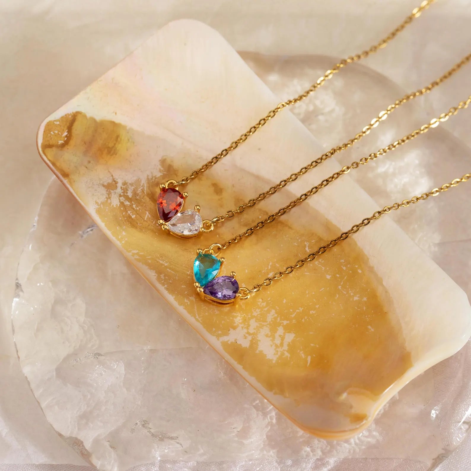 Two Birthstone Tear Necklace