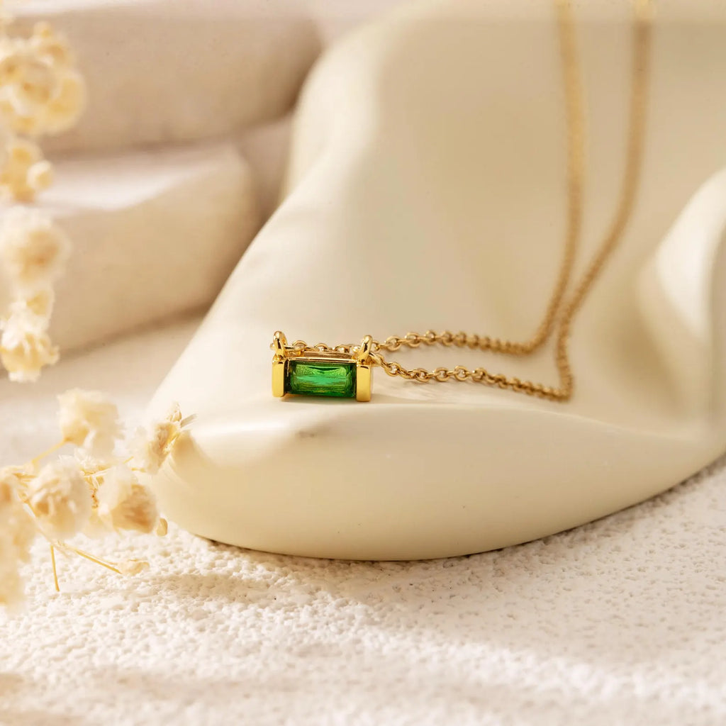 Dainty Baguette Birthstone Necklace