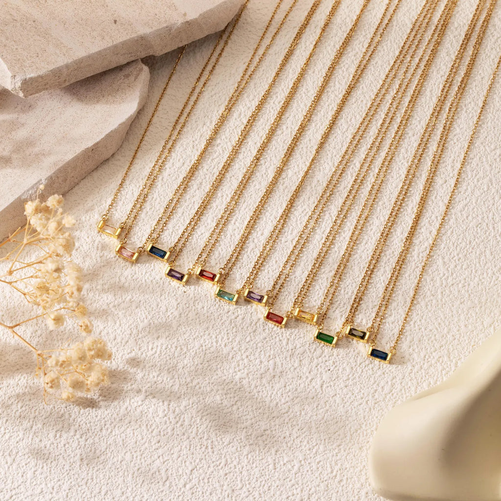 Dainty Baguette Birthstone Necklace