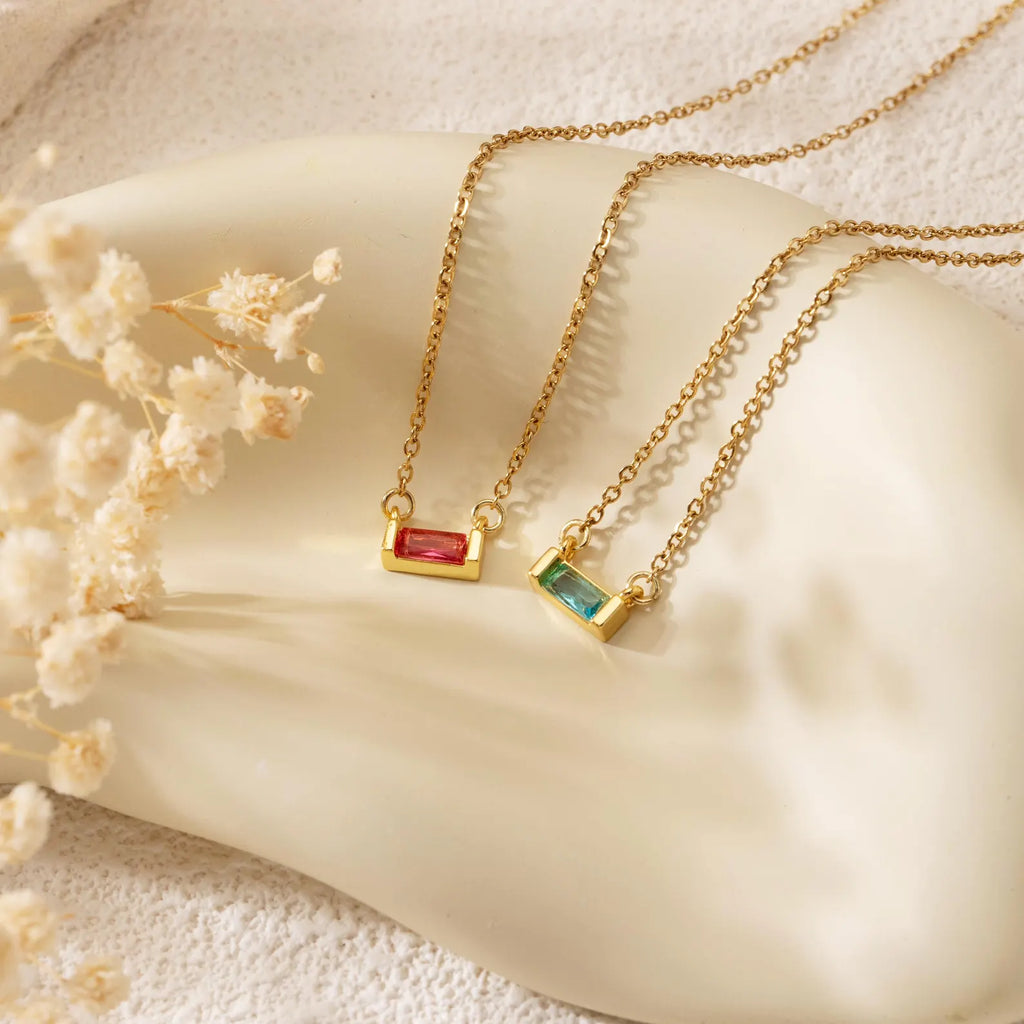 Dainty Baguette Birthstone Necklace