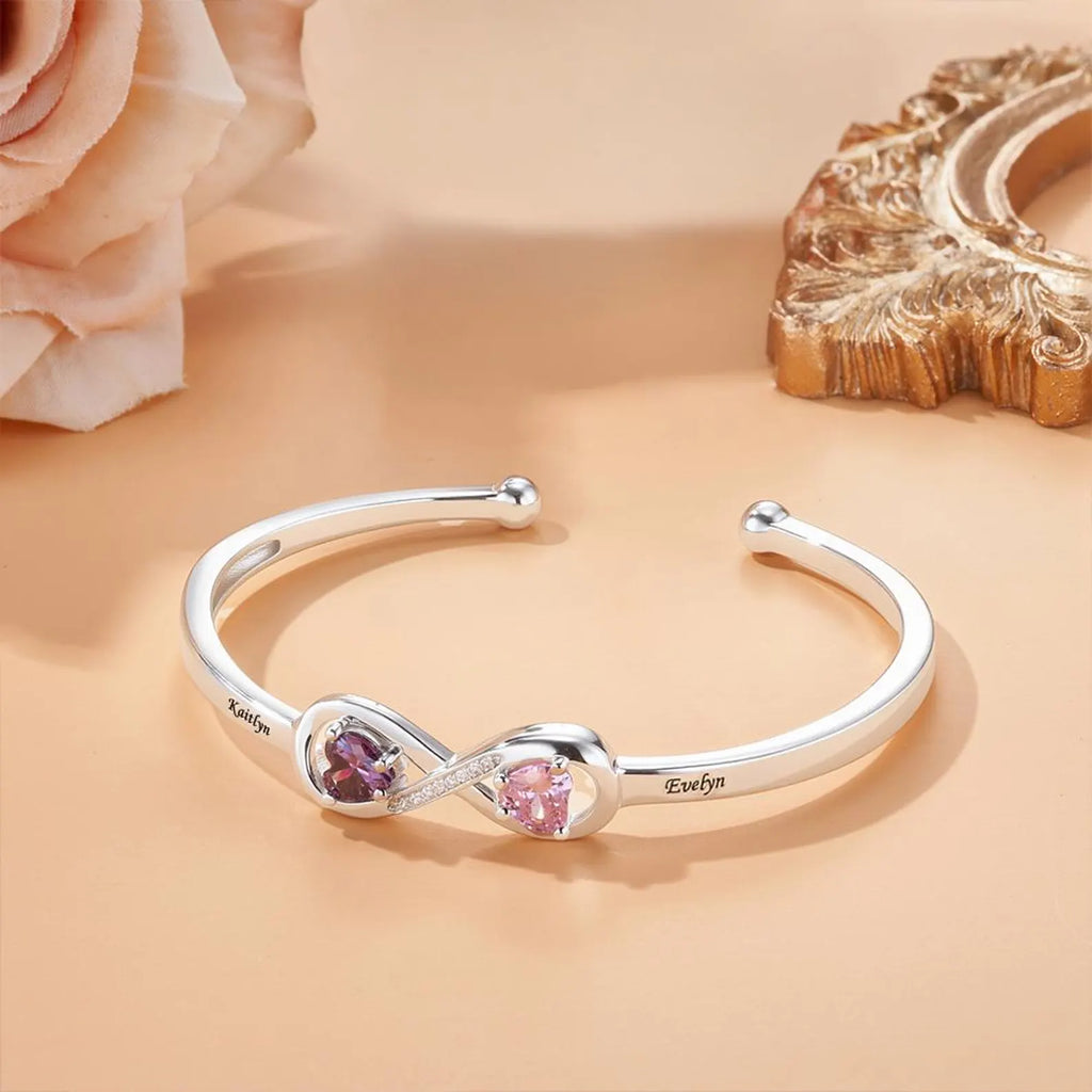 Double Heart Birthstone Bracelet