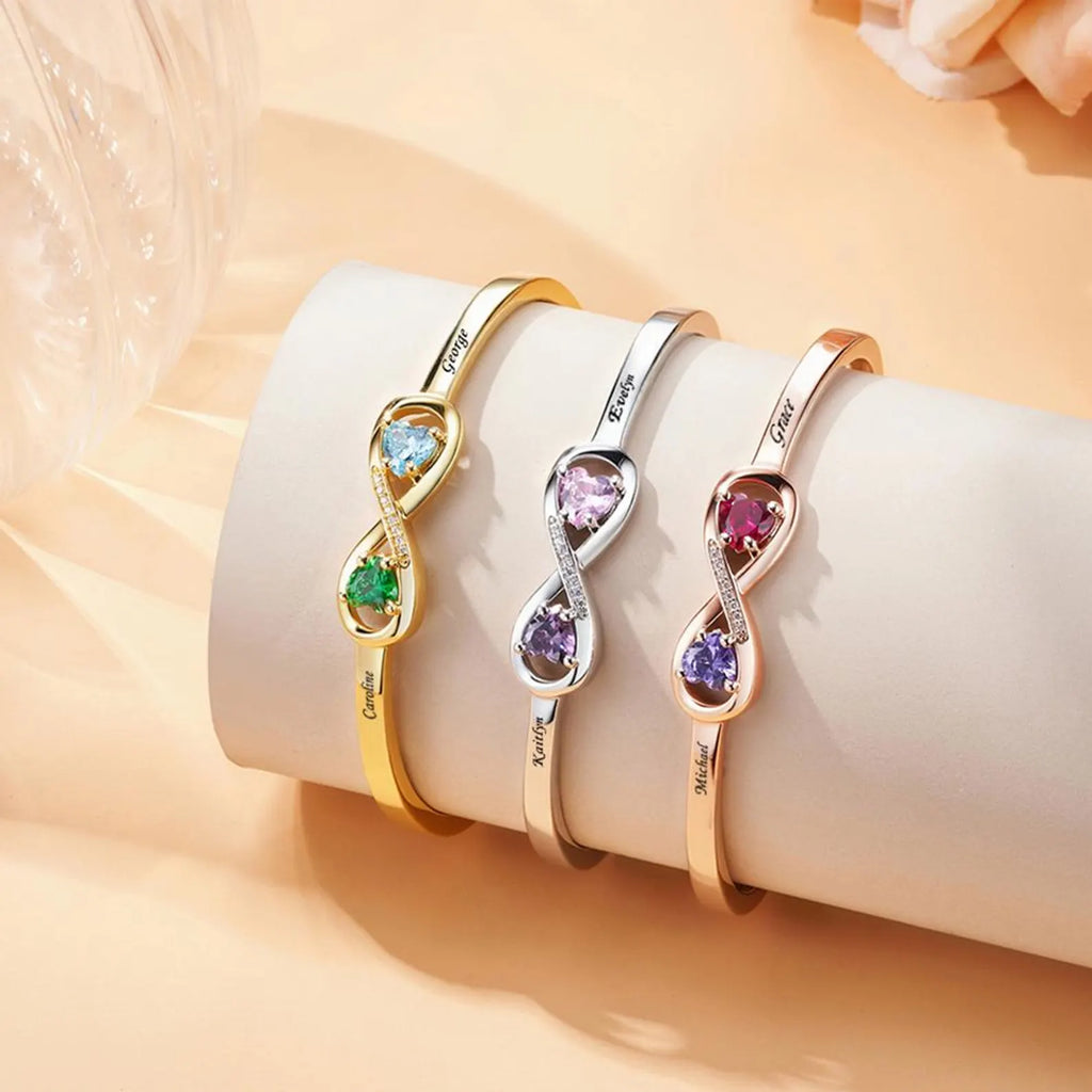 Double Heart Birthstone Bracelet